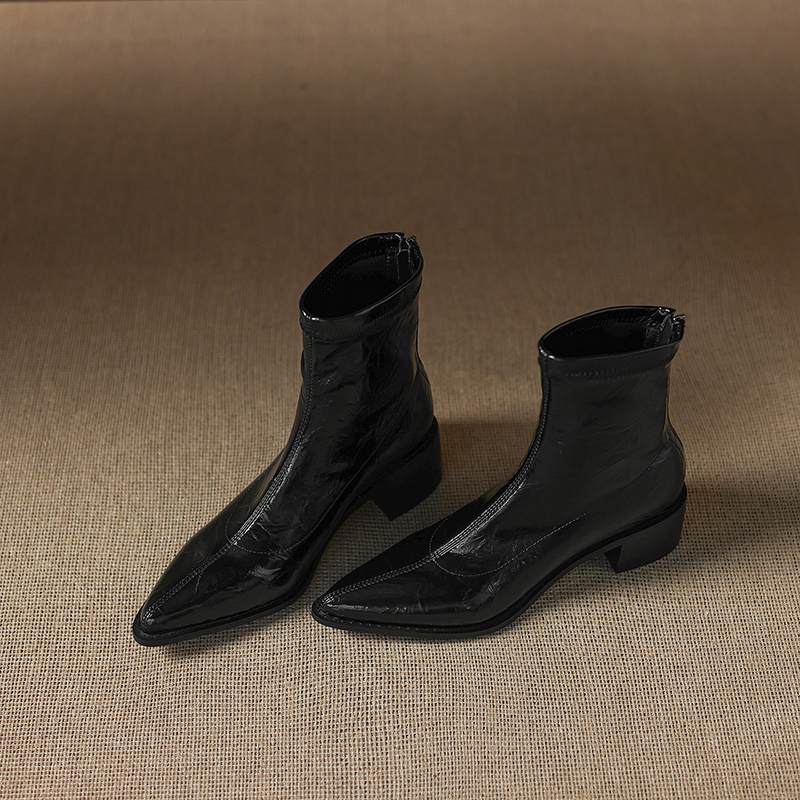 Krazing Po Microfiber Winter Pointed Toe Size 33 Western Boots Size 43 Concise Style Med Heels Ankle Boots