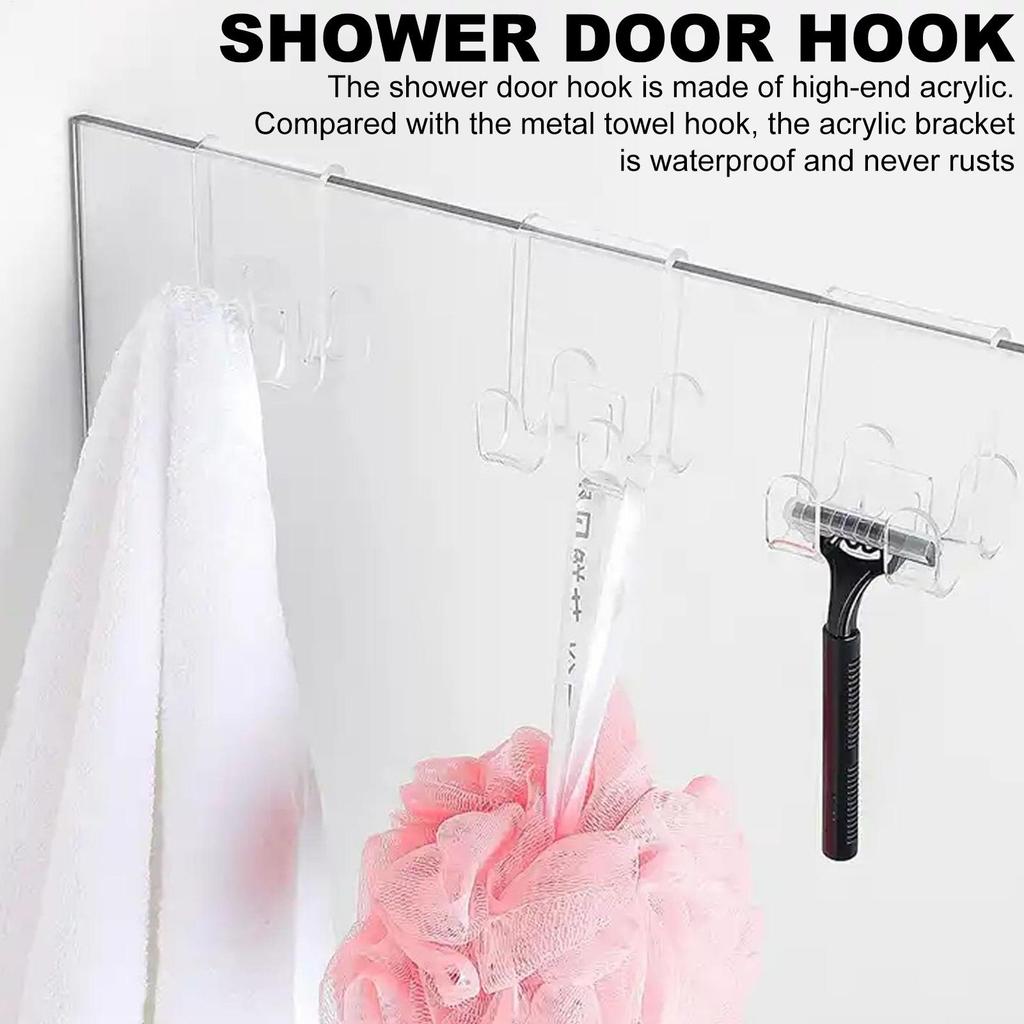 Over Glass Door Hook for Bathroom Acrylic Shower Door Towel Hooks Transparent Storage Tool for Washcloth Robe Clothes and Towel