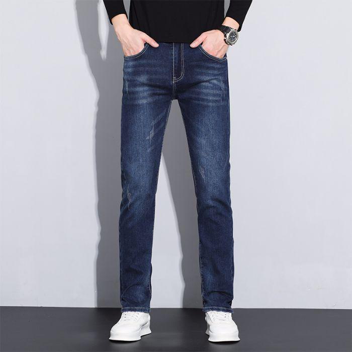 

Мужские узкие прямые эластичные джинсы европейского кроя с бархатом и узором «кошачьи усы» для сезона осень/зима 2024 года. Y3202, 33 синий