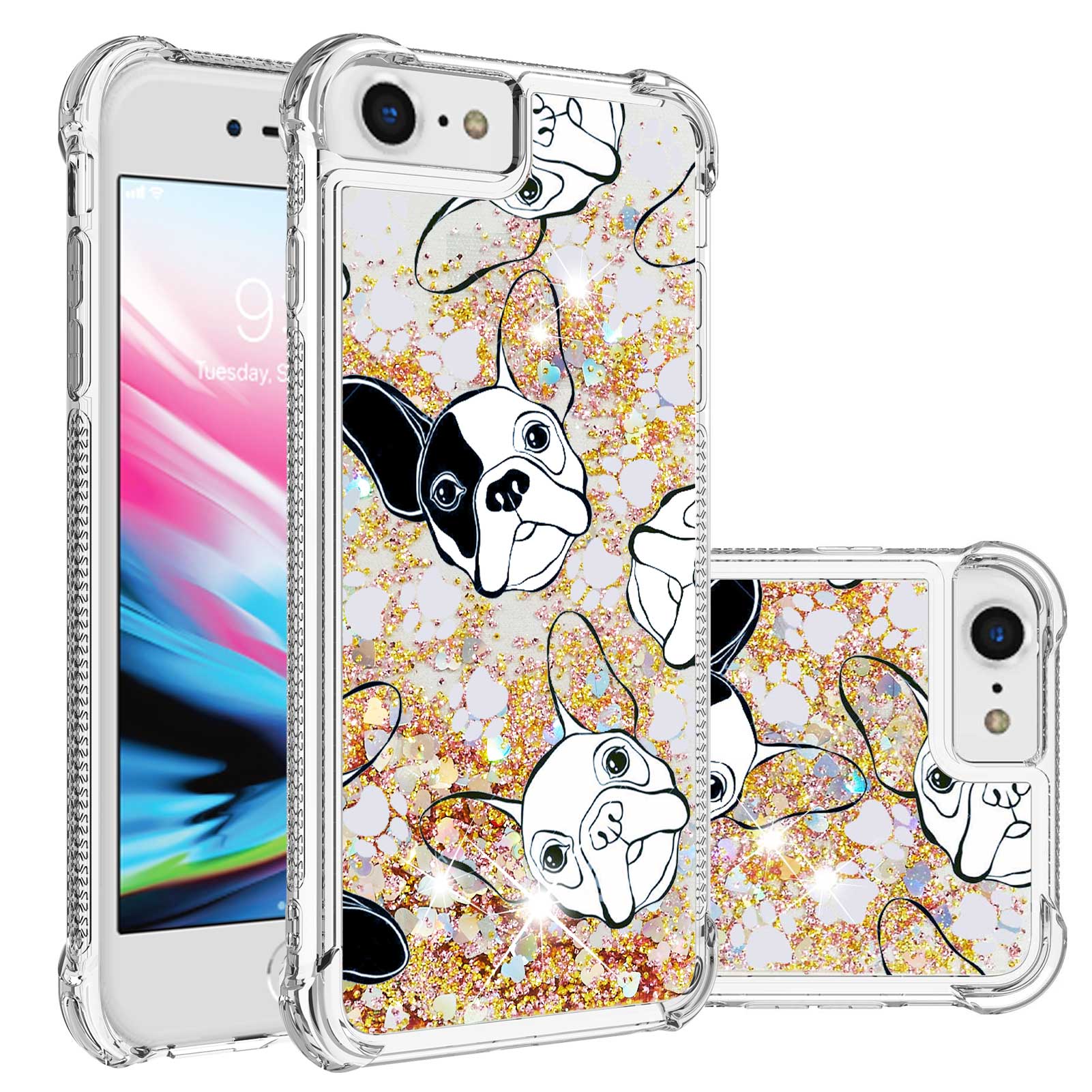 

For iPhone SE (2022)/SE (2020)/6 4.7 inch/7 4.7 inch/8 4.7 inch TPU Case with Quicksand and Pattern Printed Black/White Puppy