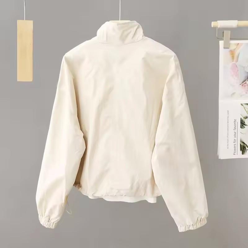 Women's Spring Autumn Thin Cardigan Jacket Zipper Long Sleeve Simple Solid High-necked Female Coat Tops