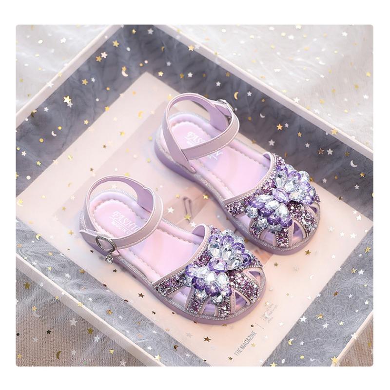 Kids Little Girls Princess Closed Toe Soft Sole Rhinestone Summer Sandals
