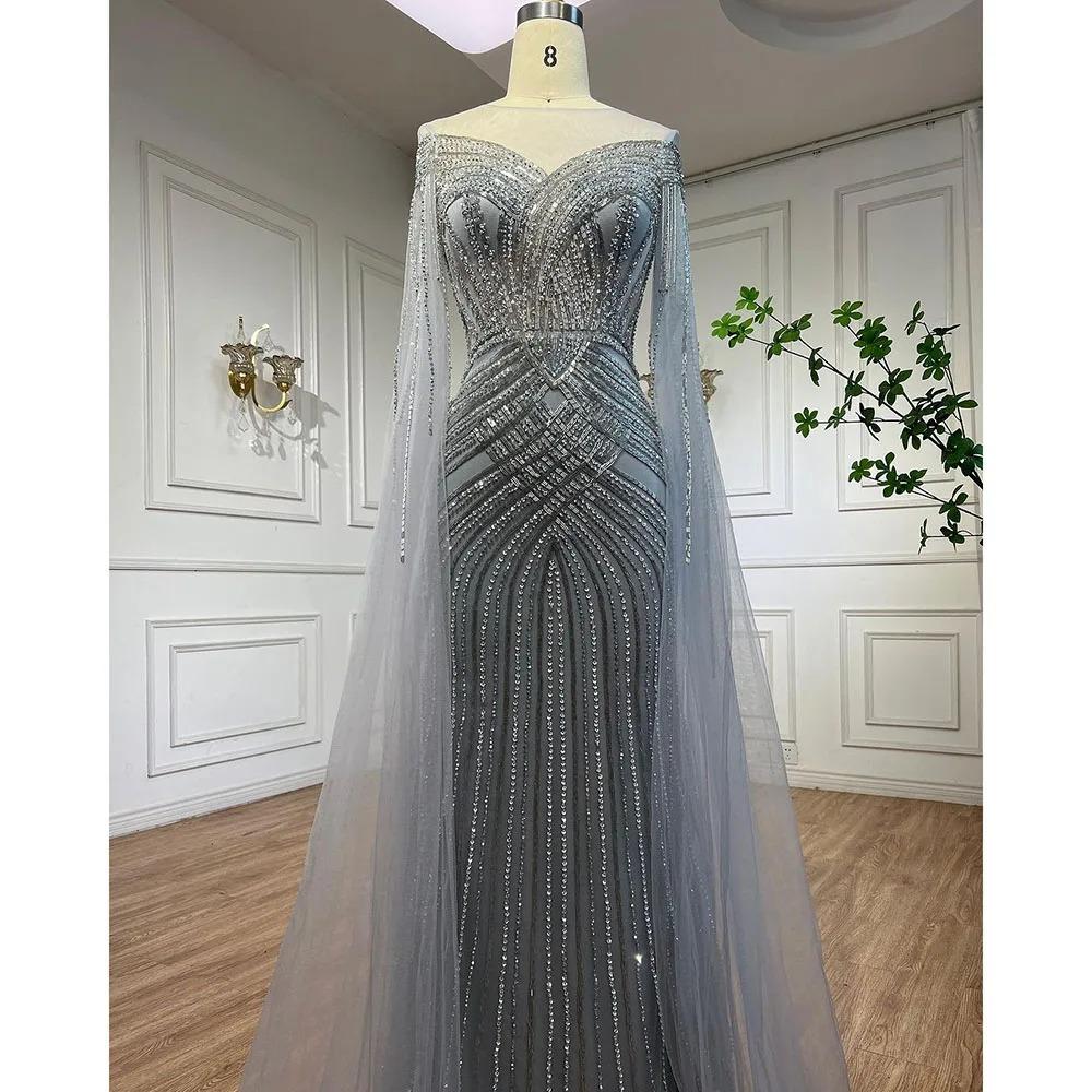 European and American nude elegant flying sleeves high-end atmospheric fishtail dress banquet host evening dress LA11011