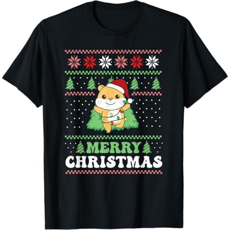 Merry Christmas Retro Ugly Christmas Hamster T-Shirt GIU1 Mens Womens Tank Top Sweatshirt Hoodie Longsleeve 742 Black S