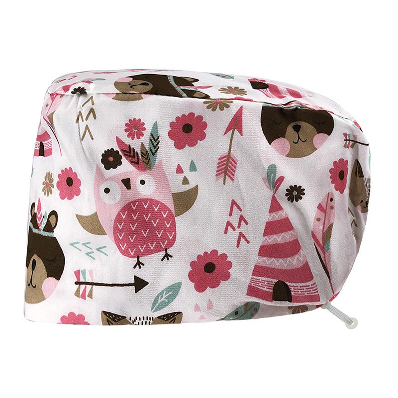 Floral Snap-Button Surgical Cap for Nurses and Doctors