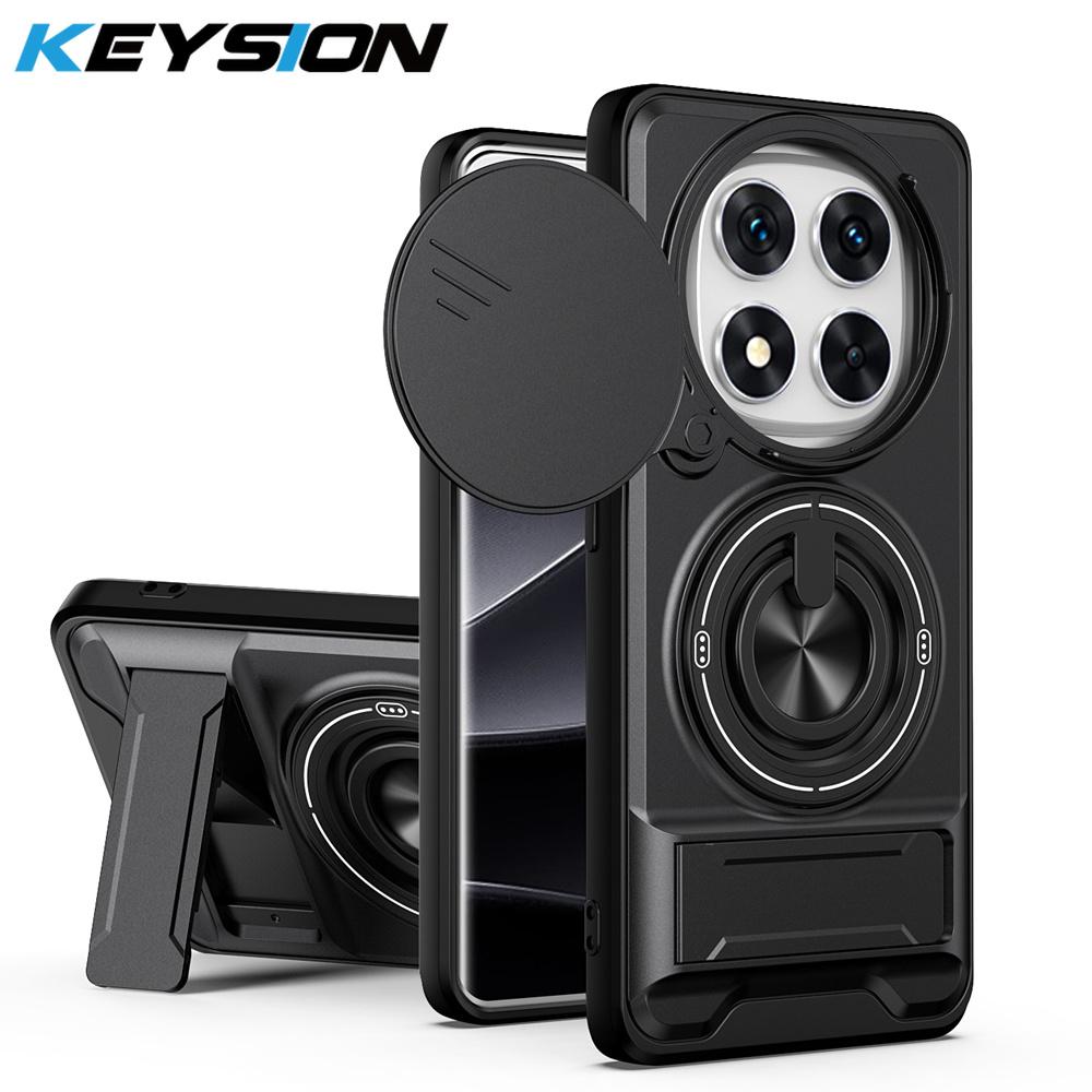 KEYSION Magnetic Phone Case for Redmi Note 14 Pro 4G 5G 14 Pro+5G Slide Camera Protection Upright Kickstand Ring Shockproof Cover for POCO X7