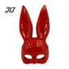 Soft Material Rabbit Mask Halloween Bunny Half Face Mask, Costume Prop with Long Realistic Animal Ears, Plastic Cosplay for Adults, Masquerade