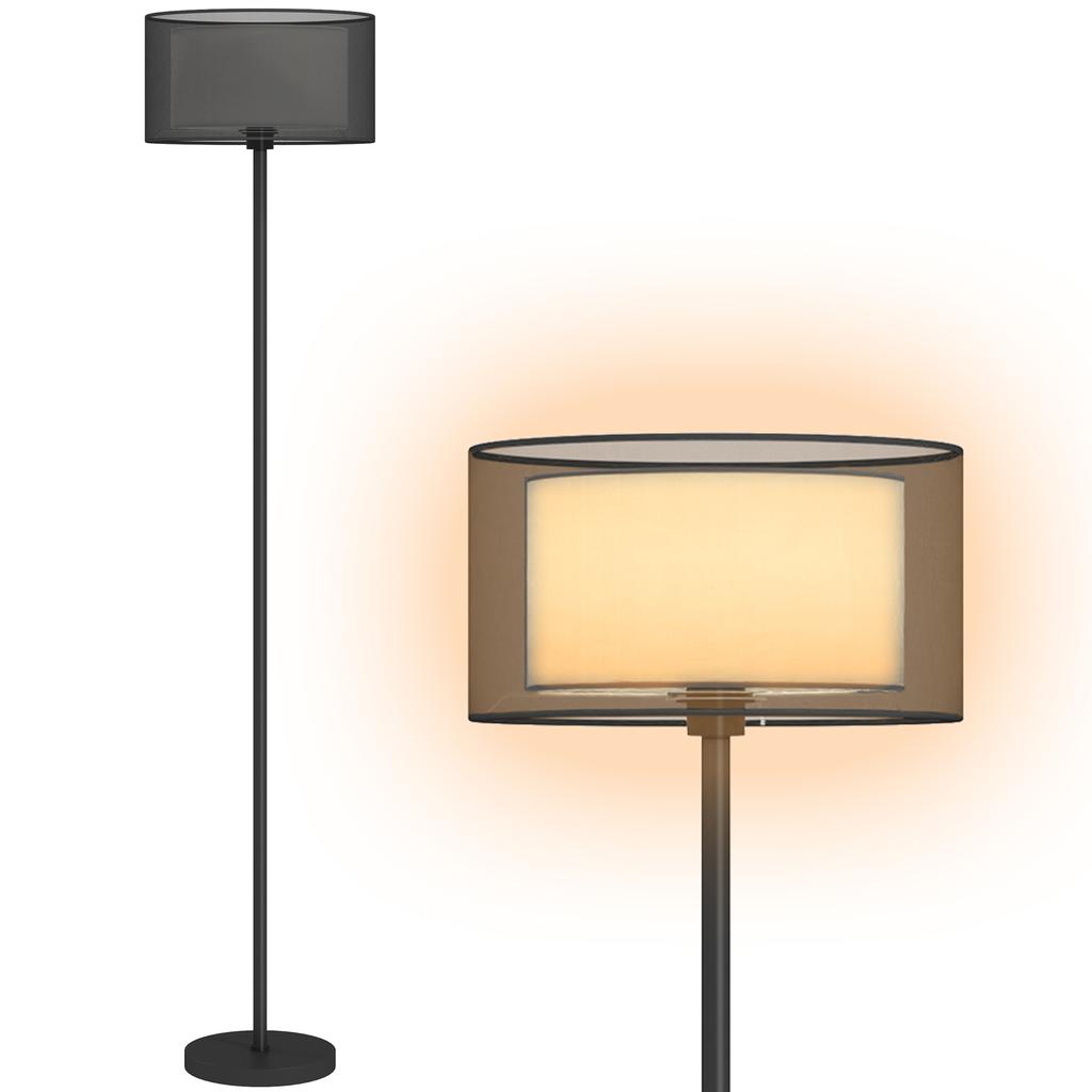 Floor Lamp for Living Room, Modern Standing Lamp with Double Layer Shade & Foot Switch, Minimalist Tall Pole Lampshade for Bedroom, Office, Black