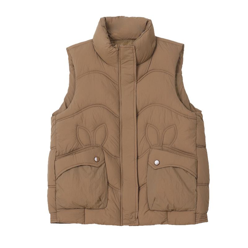Short Women's Down Cotton Vest Fashion Vest Autumn New Loose Versatile Vest Kan Stand-up Collar