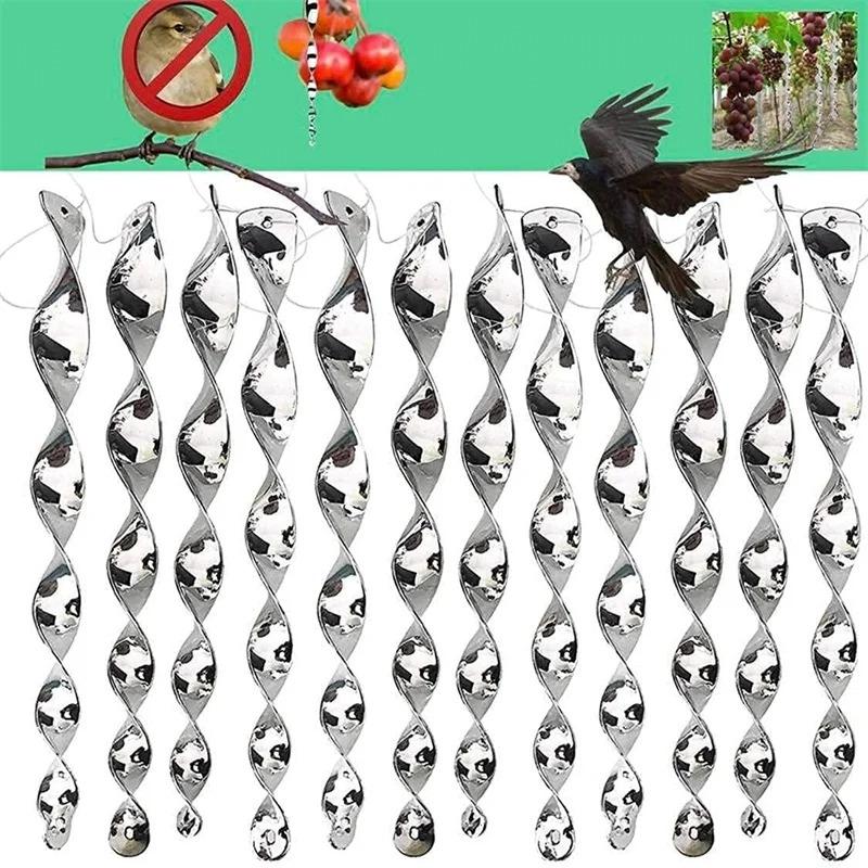 80pcs Bird Repellent Reflective Rods 30cm Scare Birds Repeller Wind Spiral Rotating Rod Hanging Ornaments Home Garden Decor