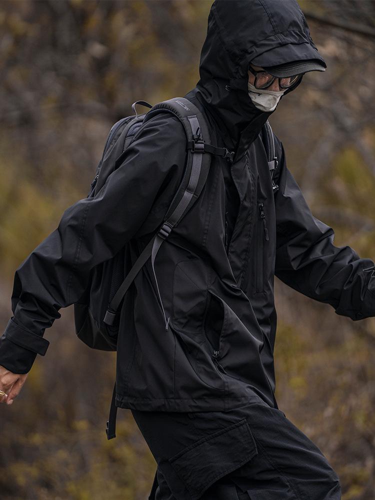 Herren Schwarze Kapuzen-Winddichte Wasserdichte Outdoor-Arbeitsjacke für Herbst/Winter