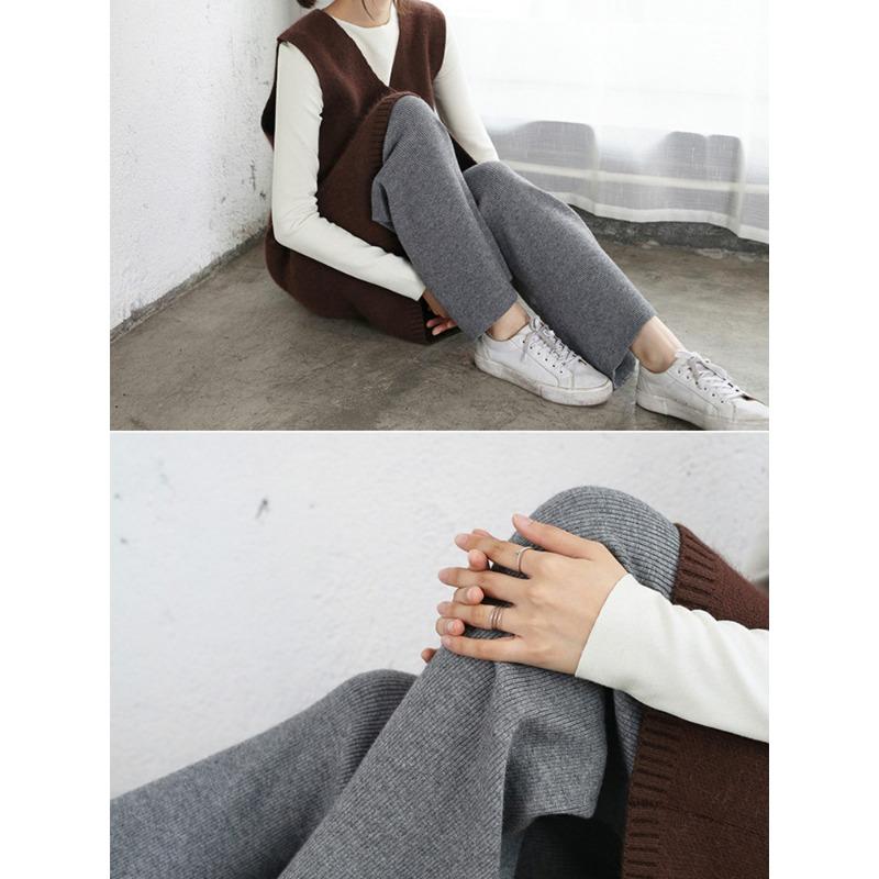 Pantalones largos rectos de cintura alta holgados de punto informales para otoño e invierno para mujer