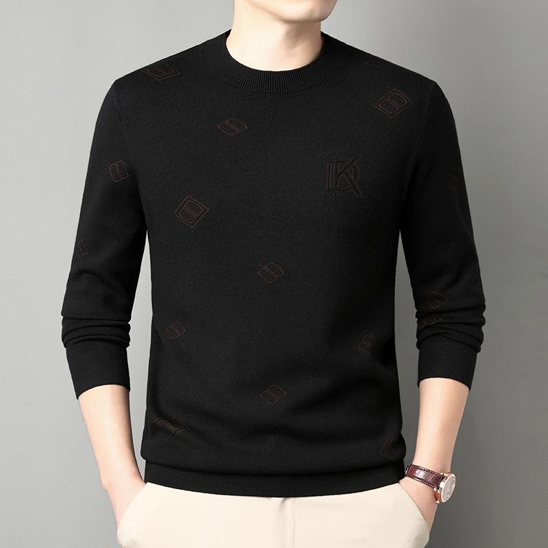 Men s Round Neck Jacquard Thickened Sweater - 2025 Autumn/Winter Casual Warm Knit Base Layer 4XL
