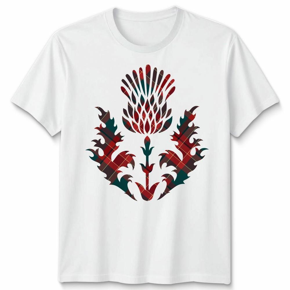 Scottish Tartan Unisex T Shirt Thistle Emblem Scotland Heritage Symbol Tee