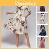 Women's Fashion Vintage Print Long Sleeve Puff Dress In Elegant Floral Pattern