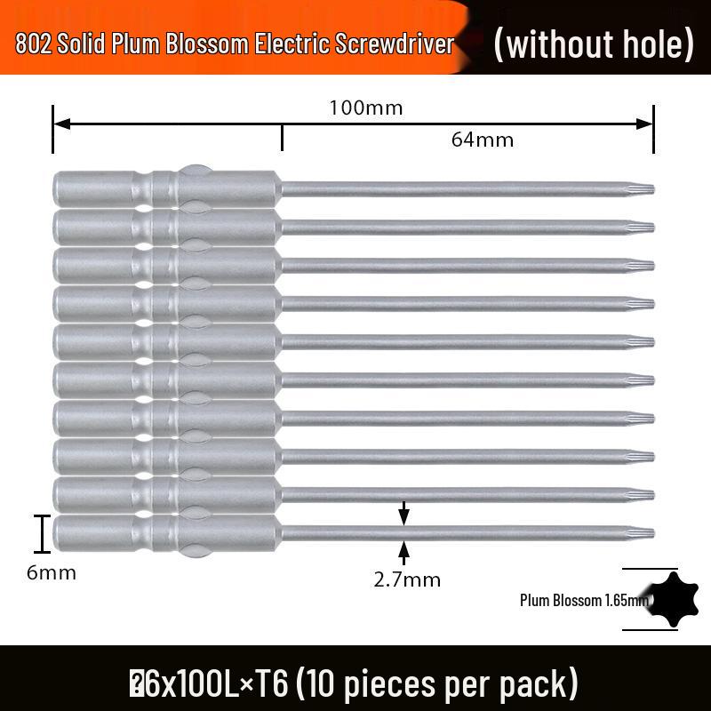 Nigao 802 Plum Blossom S2 Star-shaped Electric Screwdriver Bit, 6mm Round Shank with Magnet