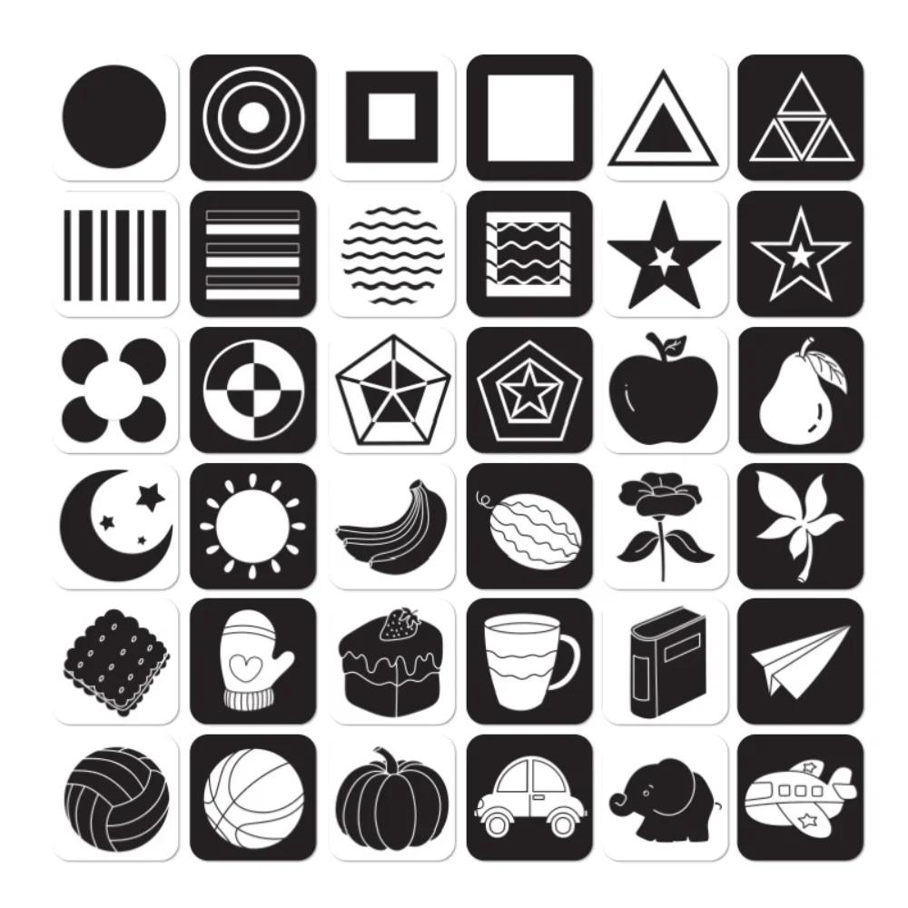 Baby Montessori Visual Stimulation Card Black and White Cards High Contrast Visual Stimulation Shape Card Toddler Cognitive Toys