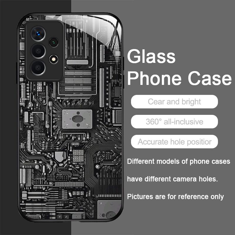 Creative Mechanical Circuit Board Pattern Glass Phone Case for Samsung Galaxy S25 Ultra S24 S23 Plus S22 S21 S20 FE A56 5G Cover