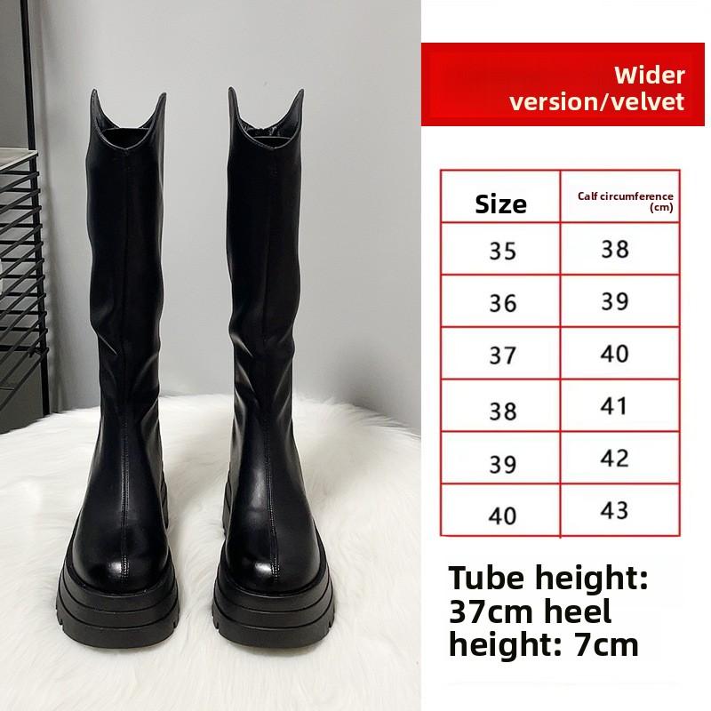 Quality Long Women Boots Flats Platform Knee High Leather Shoes Chelsea High Boots New Goth Trend Walking Fashion Mujer De Botas