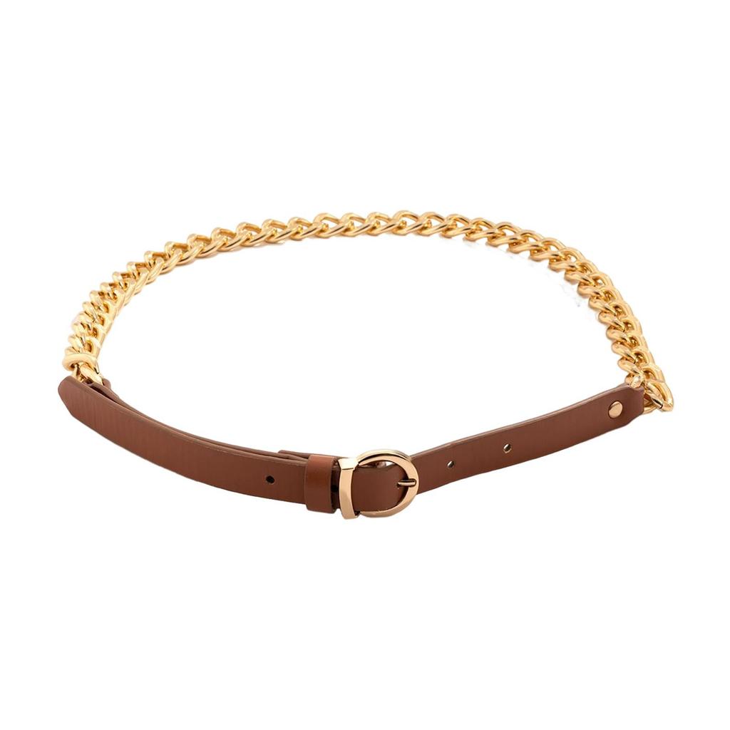 Fashion Women Waist Belt Metal Chain Dress Decorative PU Leather Waistbelt Pin Buckle for Unisex