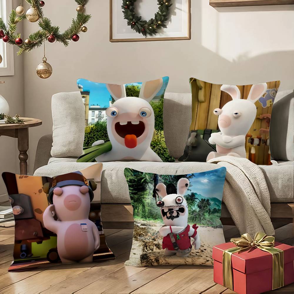 R-Raving Rabbids Pillow Case Anti-dustmite Pillowcase Invisible Zipper Silky Sofa Cushion Cover