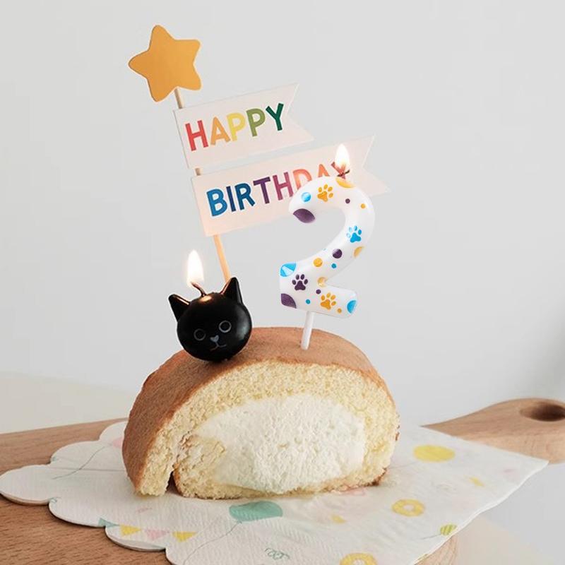 Blue Dog Paw Print Birthday Candles 0-9 Digital Candle Numeral Cupcake Topper Decorations for Pets Kids Birthday Party Supplies