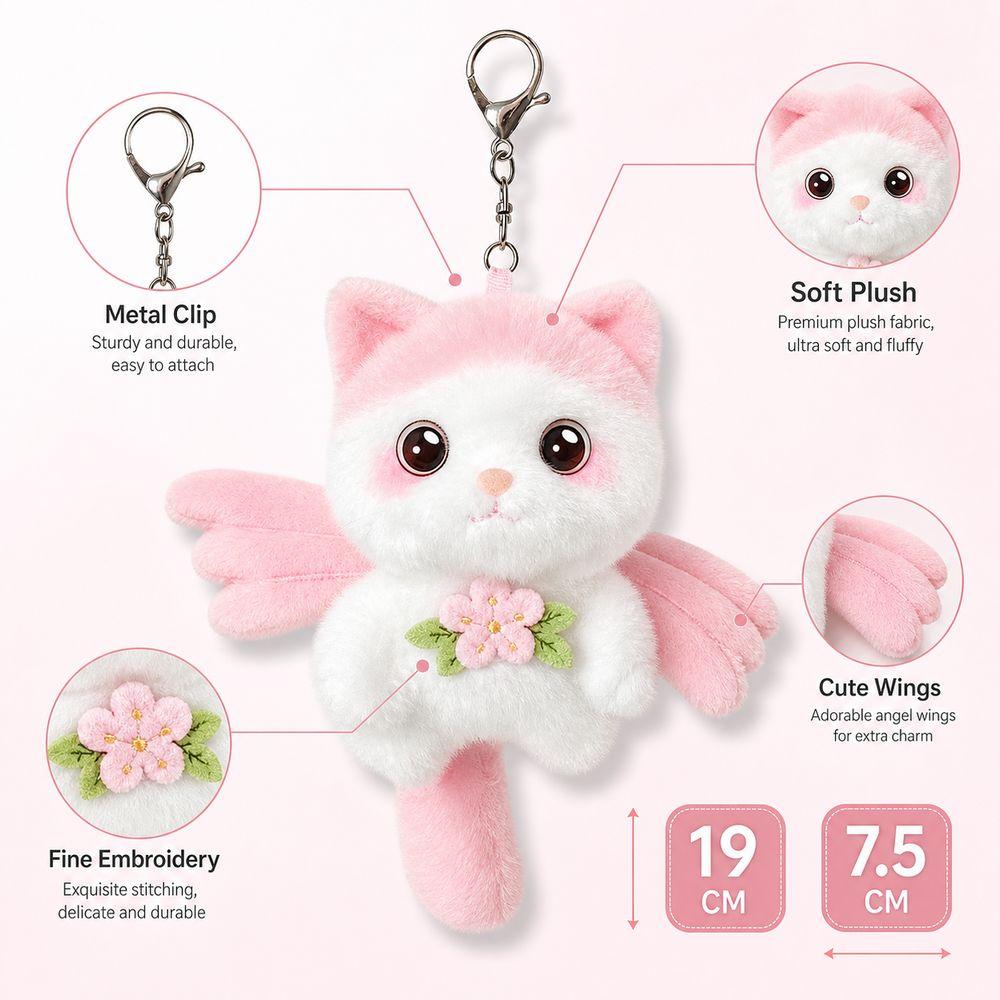 Metal Clip Cat Bag Charm Kitten Pendant Plush Animal Keyring Backpack Accessories