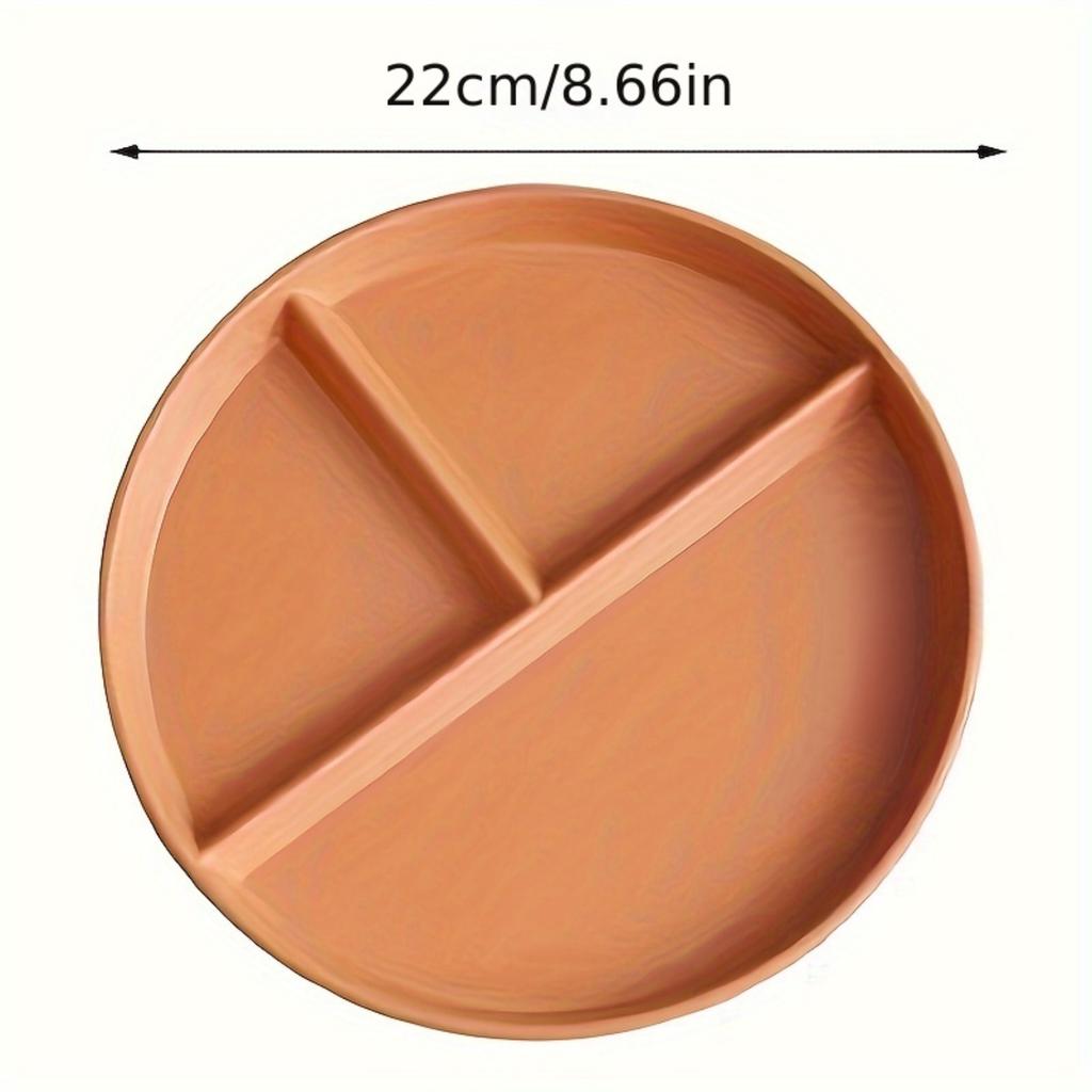 4pcs Shatter-Resistant Wheat Plastic Round Plates - Convenient Grid Design, Divided Sections, Dishwasher Safe, Reusable - Perfec