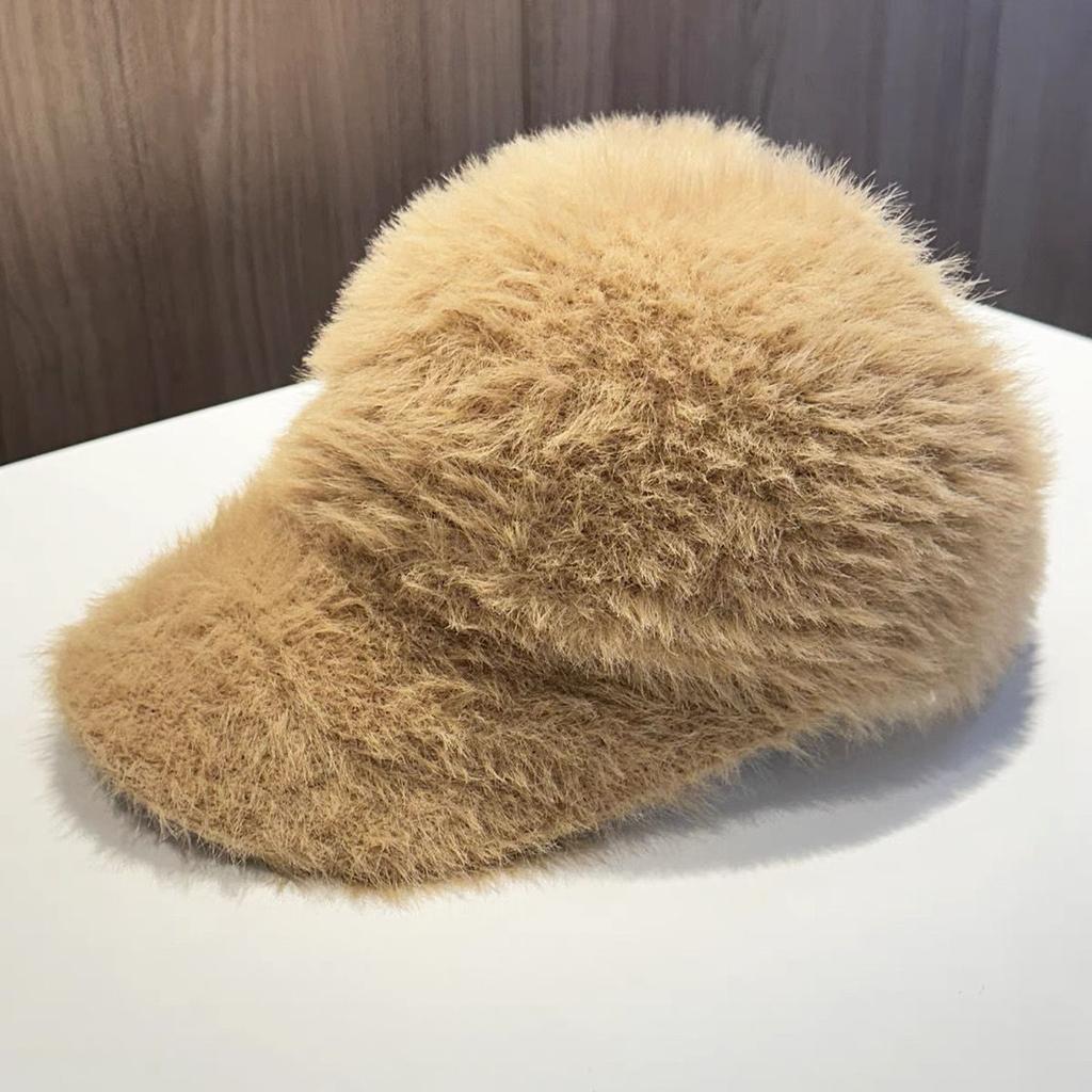 Retro Pluszowa Czapka Baseballowa z Krótkim Daszkiem Damska Jesienna i Zimowa Czapka Casual