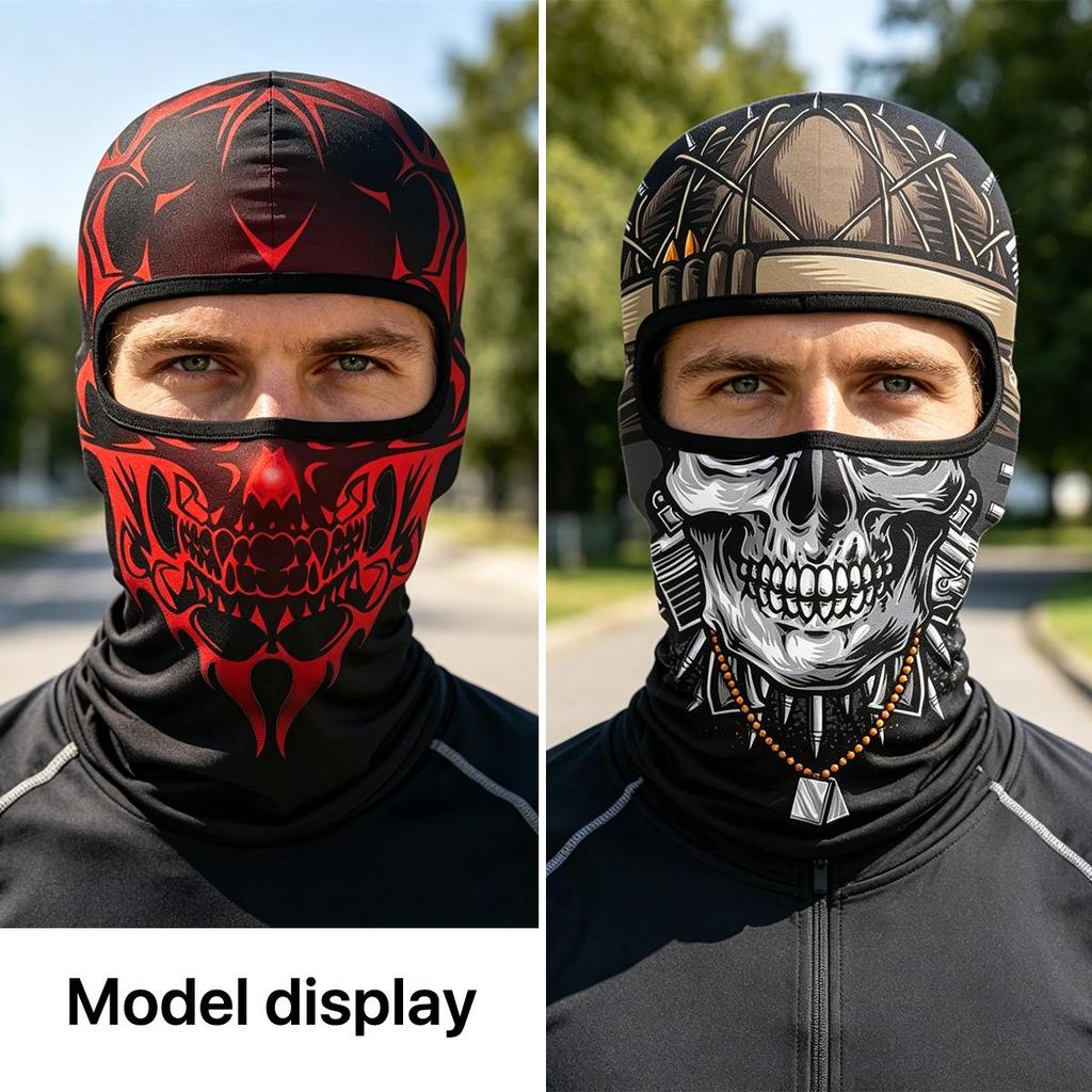 Skull Print Balaclava Face Mask, Ice Silk Cooling Breathable Sun Protection Full Face Cover for Cycling Running Hiking Outdoor Sports