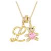 Luxurious Teddy Bear Pendant Necklace with Diamond Inlaid 26 English Letters Charm - European and American Fashion Style