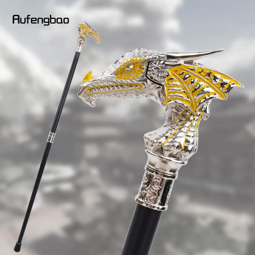 Bengala de luxo dourada e branca com cabeça de dragão, bengala decorativa fashion, bastão de caminhada elegante para cosplay, cavalheiro, botão de báculo 94cm