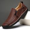 Men's Autumn Casual Leather Slip-On Shoes, Large Size, Soft Sole, Non-Slip, Hand-Stitched, Side Zipper