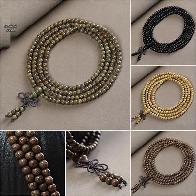 Green Sandalwood 4mm Multi-Turn Buddhist Beads Bracelet for Men & Women, Purple Light Rosary Jewelry