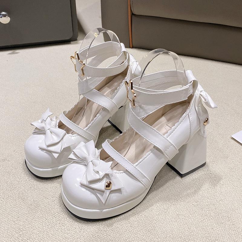 

Туфли Сладкая Лолита с круглым носком, милые туфли Лолиты для девочки, JK, японские Мэри Джейн, толстый каблук, высокий каблук, водонепроницаемая платформа 39 белый