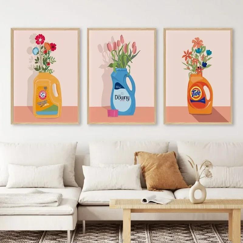 

Colourful Modern Print Laundry Detergent Poster Nordic Pink Art Canvas Painting Toilet Laundry Room Decorative Unframed Wall Art 21cm×30cm NoFrame