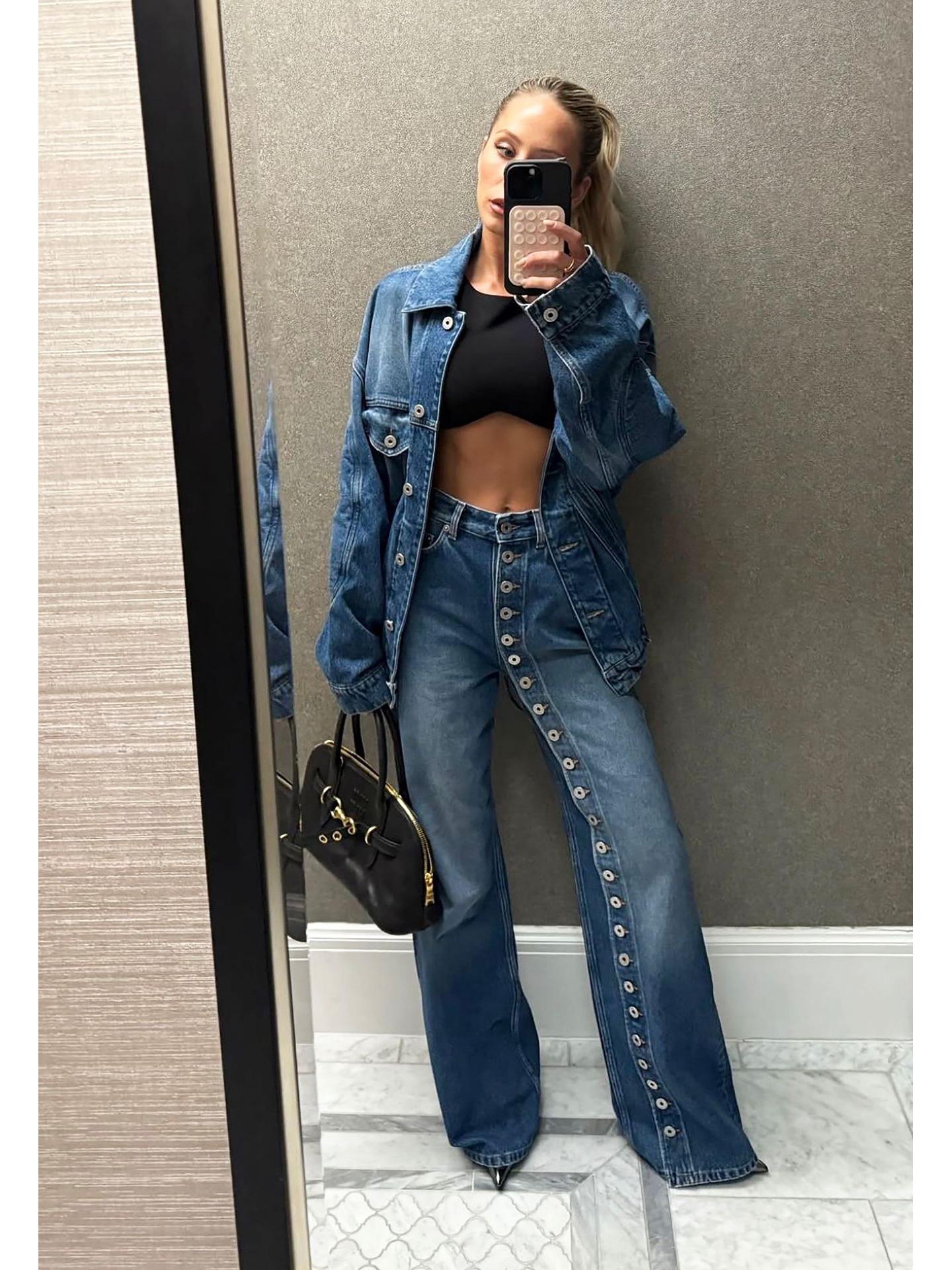 

LT0011 High Waist Straight Leg Jeans with Multi-buttons for Butt Lifting XL синий