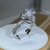 Sterling  InterTwined Three-Dimensional Rose Ring White Zircon Full Diamond Ring Ladies Temperament Elegant Jewelry