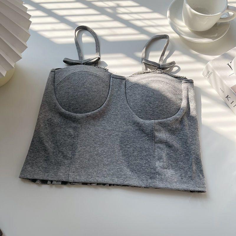 

Цельный чашечный антискользящий жилет-майка для женщин, милый и горячий, сексуальный, с драпировкой, украшенный бриллиантами, базовый слой, нижнее белье, бюстье M