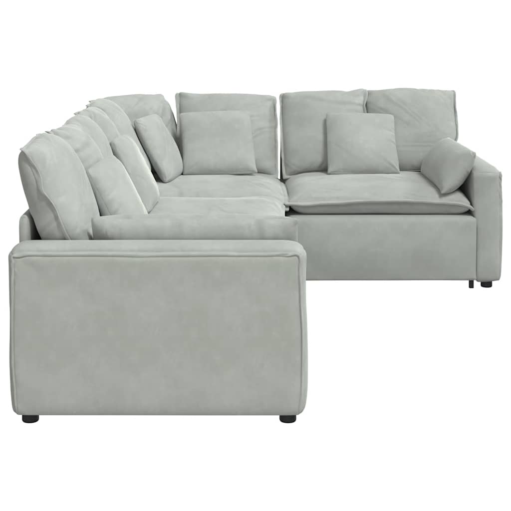 Modular Sofa with Cushions Velvet Light Grey