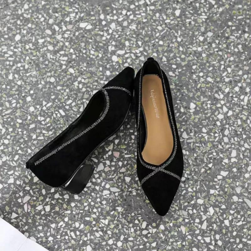 Fashion Ladies Pumps Chunky Heels Women's Shoes Block Heel Low Elegant Pointed Toe Luxury Brand With Discount Comfortable 39 Chic Point