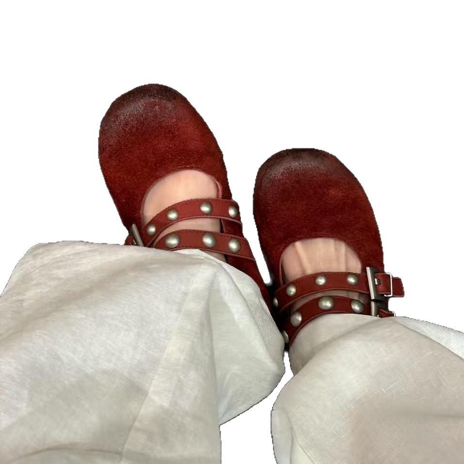 Retro Matte Sheepskin Ballet Shoes Single Shoes Women's 2025 New Versatile Breathable Height Increase Casual Fashion Shoes Women's Shoes