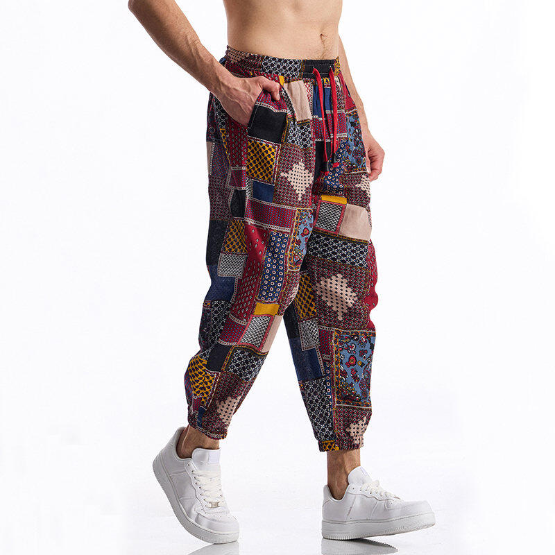 Pantaloni Casual da Uomo Estate e Autunno Patchwork Vivace Stampati Pantaloni con Coulisse Vita Elastica con Coulisse Alla Moda e Comodi