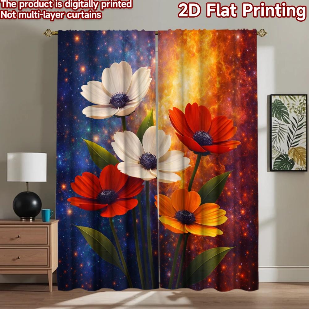 2D flat printing 2pcs Curtain Party Curtains Cosmic Bloom Beauty Digital Printed Polyester Drapes Birthday Party for Festive and