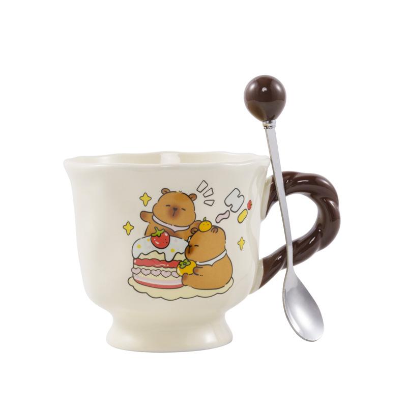 Buddhist Kapibala Ceramic Cup High-Pretty Capybara Mug with Spoon Cute Student Water Cup Couple Souvenir
