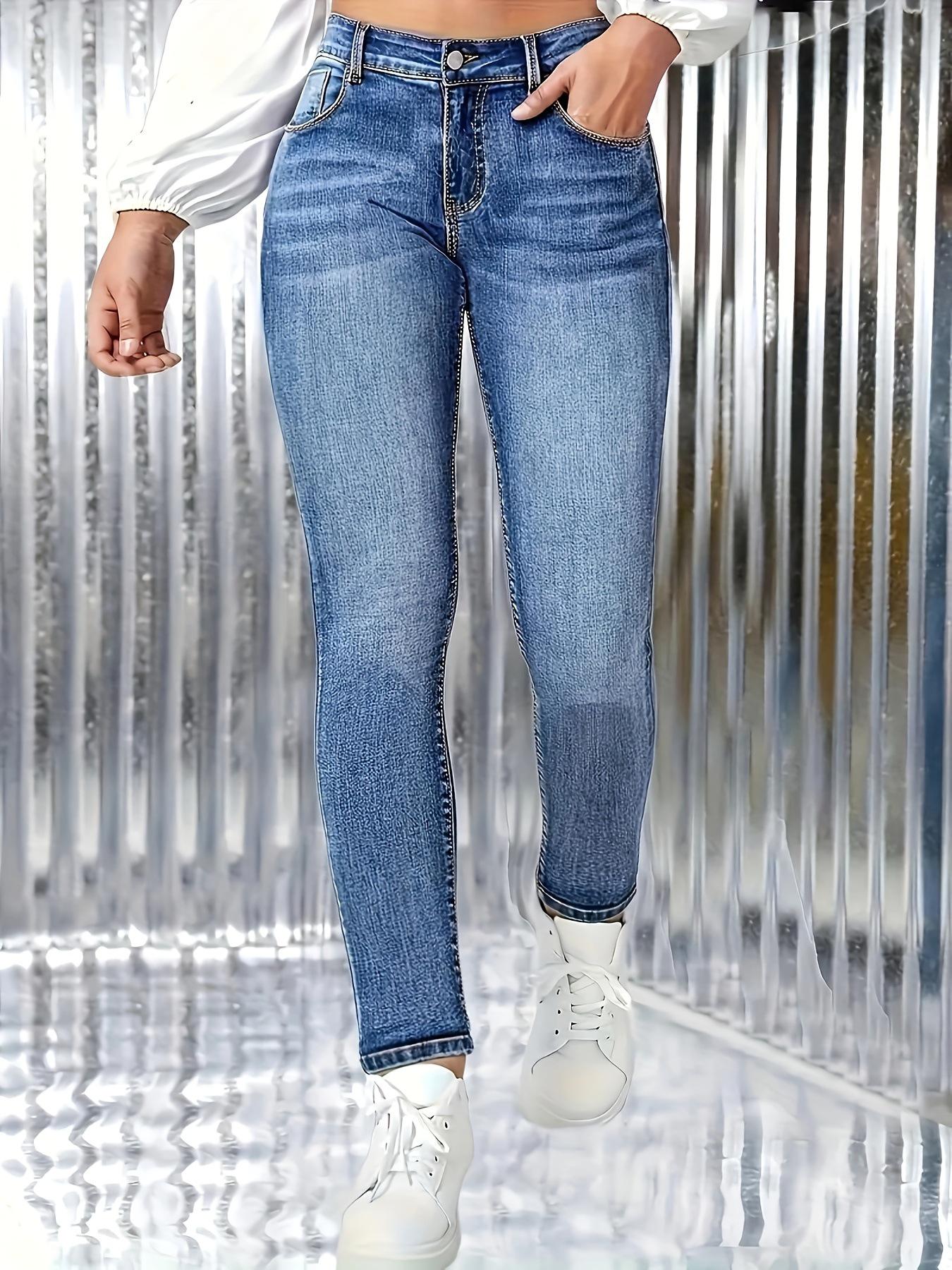 

European & American Women s Slimming Elastic Skinny Blue Denim Jeans Large синий