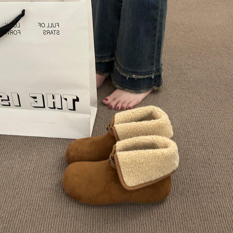 Snow Boots Women's Winter New Two Wear Thick-soled Heightening Versatile Fluffy Shoes Piled and Thickened Warm Boken Shoes Cotton Shoes