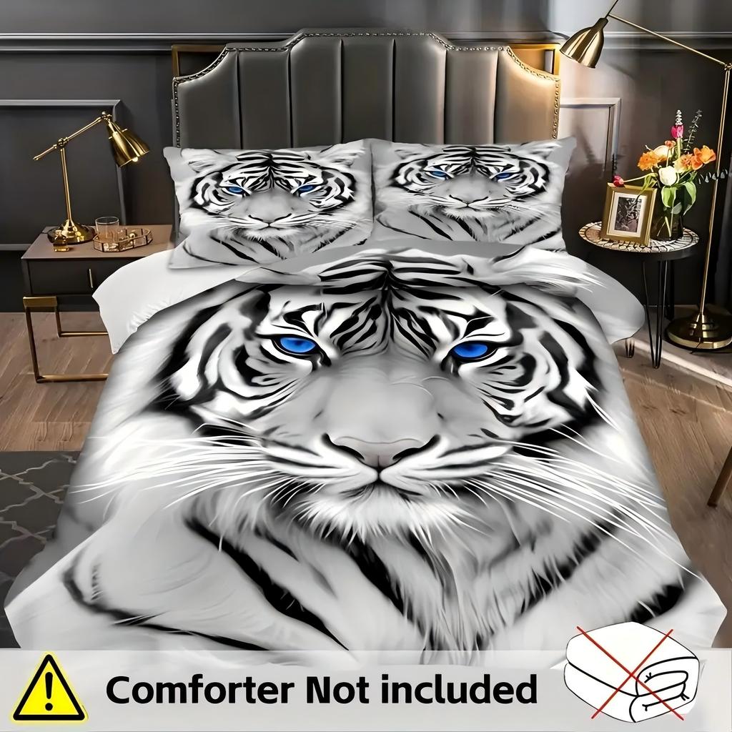Blue eyed white tiger Pattern 3D Printed Duvet Cover Set Soft Comfortable Bedding Set Wildlife Style Quilt Cover Set Pillowcases