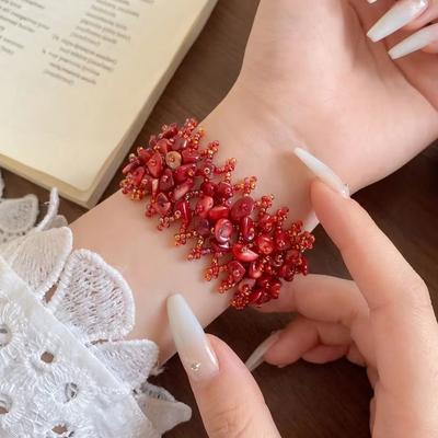 Bohemian Handmade Beaded Bracelet For Women Colorful Irregular Crushed Stone Hollow Out Bracelets Vacation Party Ethnic Jewelry