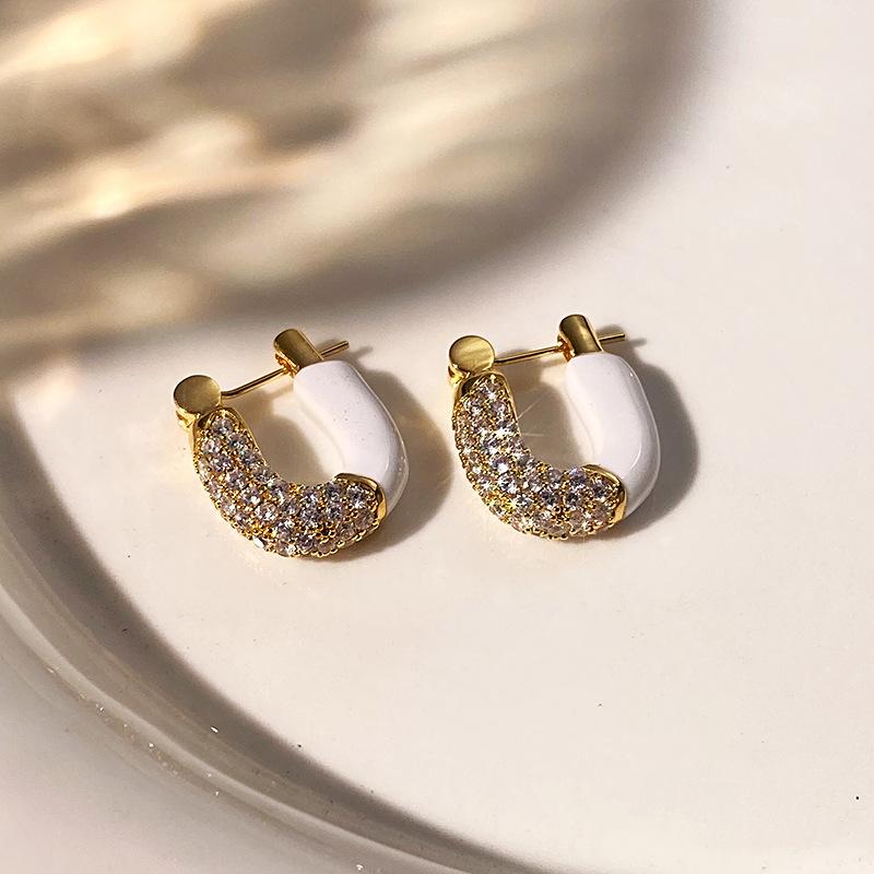 Fashion Winter Jewelry Chunky Rhinestone Hoop Earrings Stainless Steel Huggie Hoop Earring Chunky Large Gold Hoop Earrings NORMAL&Luxury enamel jewelry